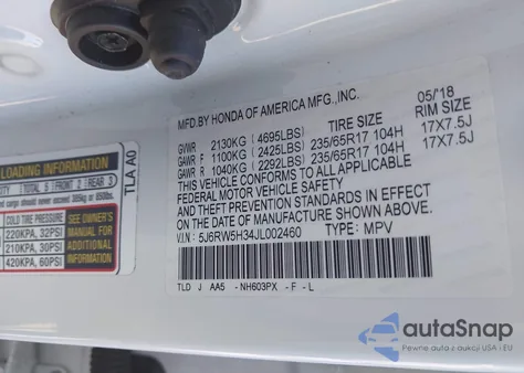 2018 Honda Cr-V Lx from USA, damaged, VIN 5J6RW5H34JL002460